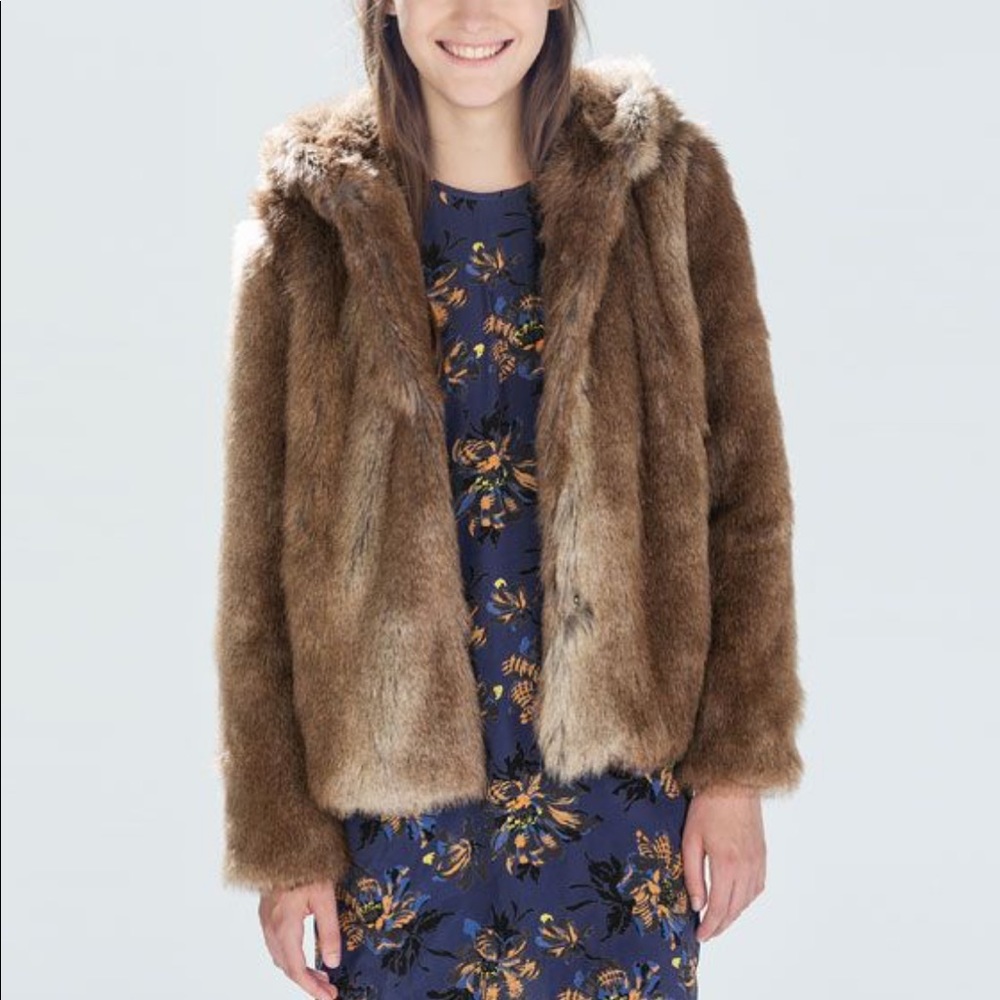 ZARA TRF HOODED FAUX FUR JACKET